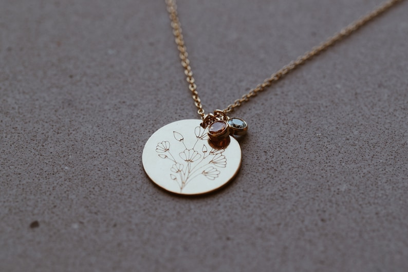 Custom Wild Poppies Birthstone Necklace in 1420 Gold Fill