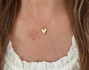 Long Heart Necklace in 14k Gold Fill or 14k White Gold Fill and Sterling Silver