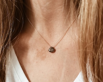 Charcoal Moonstone Briolette Cut Gemstone on a 14/20 Gold Filled, Sterling Silver, or 14/20 Rose Gold Filled Chain