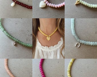 Custom Charm Gemstone Necklace made with either 14k Gold Fill, 14k White Gold Fill, or .925 Sterling Silver