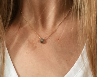 Labradorite Teardrop Necklace on a 14/20 Gold Filled, Sterling Silver, or Rose Gold Chain