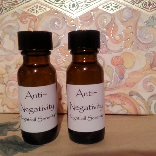 SALE!!  Anti-Negativity Oil ~ Powerful ~ Magick ~ Ritual ~ Nicely Scented ~ 1/2 oz dark glass bottle ~ Hand Made in USA ~ Nightfall Serenity