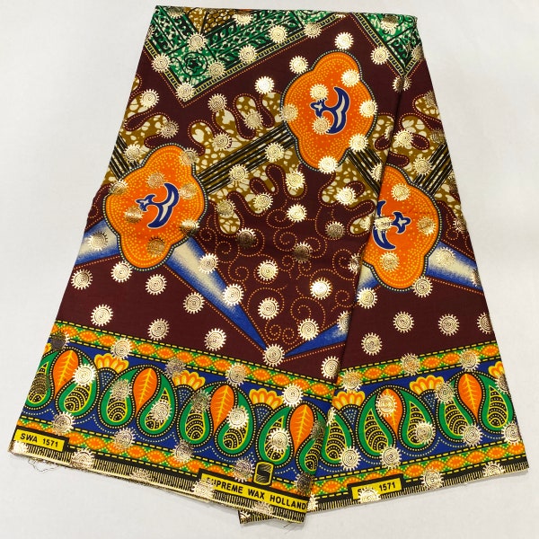 Guaranteed Vlisco Holland Supreme Wax Block Print Fabric With Metallic