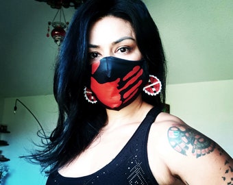 Red Hand Mask-Supporting Missing and Murdered Indigenous Women - Handmade