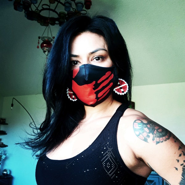 Red Hand Mask-Supporting Missing and Murdered Indigenous Women - Handmade