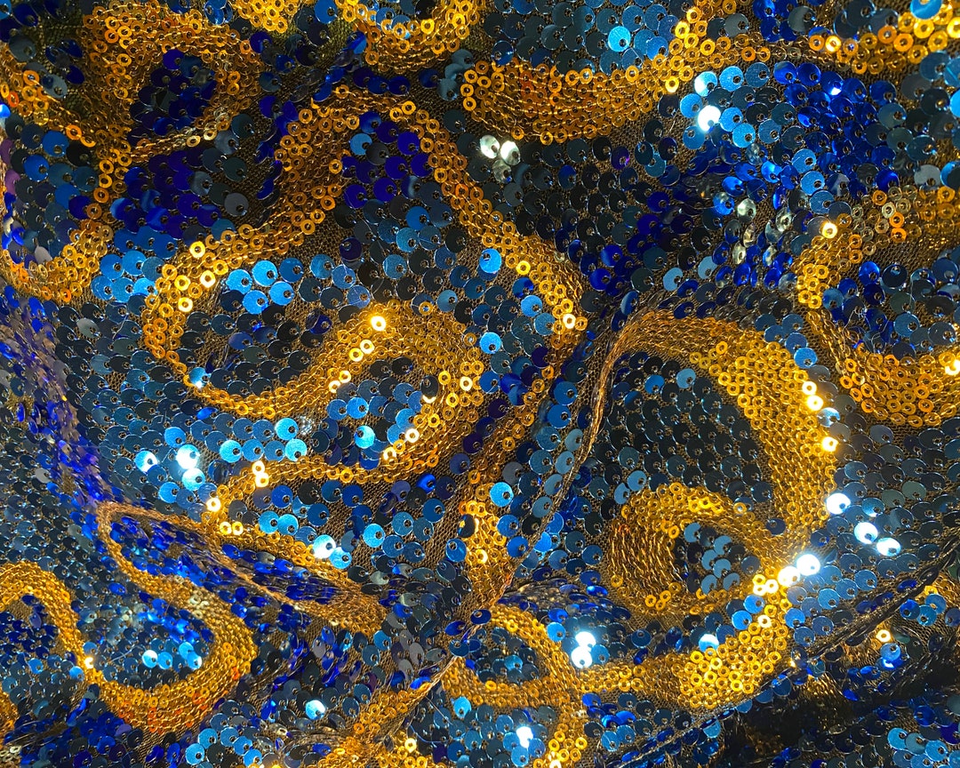 Royal Blue and Gold Sequin Ribbon Stripe Sequin on Mesh Fabric - Etsy