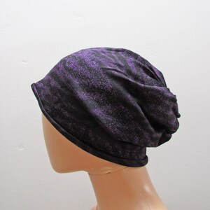 Beanie Slouch Hat  Purple metallic and animal print Knit