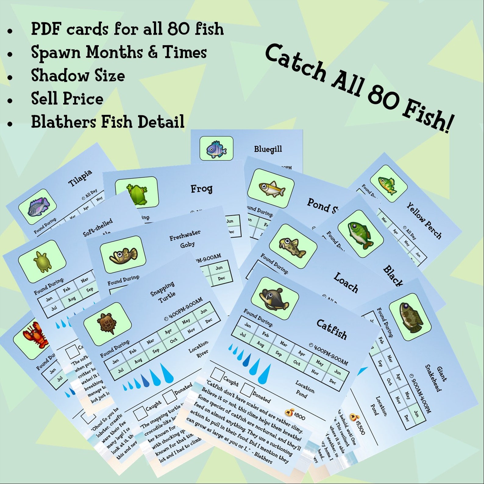Animal Crossing New Horizons Fish Detail &amp; Checklist - Etsy