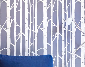 Birch Forest without leaves Large Wall Stencil  - Tree stencil and Scandinavian wall stencil designs, Scandinavian stencil, Birch wall decal