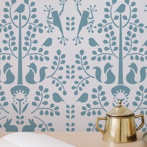 Woodlands Nursery wall stencil pattern,  Scandinavian stencil for wall, woodland stencil, Stencils for walls, Large wall stencil