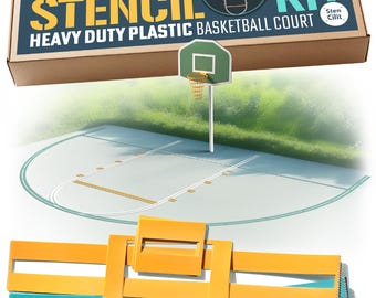 Basketball Court Stencil Kit for Concrete - Professional Kit for Driveway, Thick Plastic, Reusable, Easy Assembly, Key and 3 Point Lines