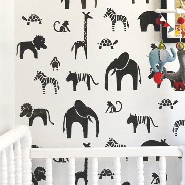 Zoo Stencil for Wall, Nursery wall stencil Scandinavian stencil and woodland nursery animal wall stencil, Large wall stencil, Stencilit