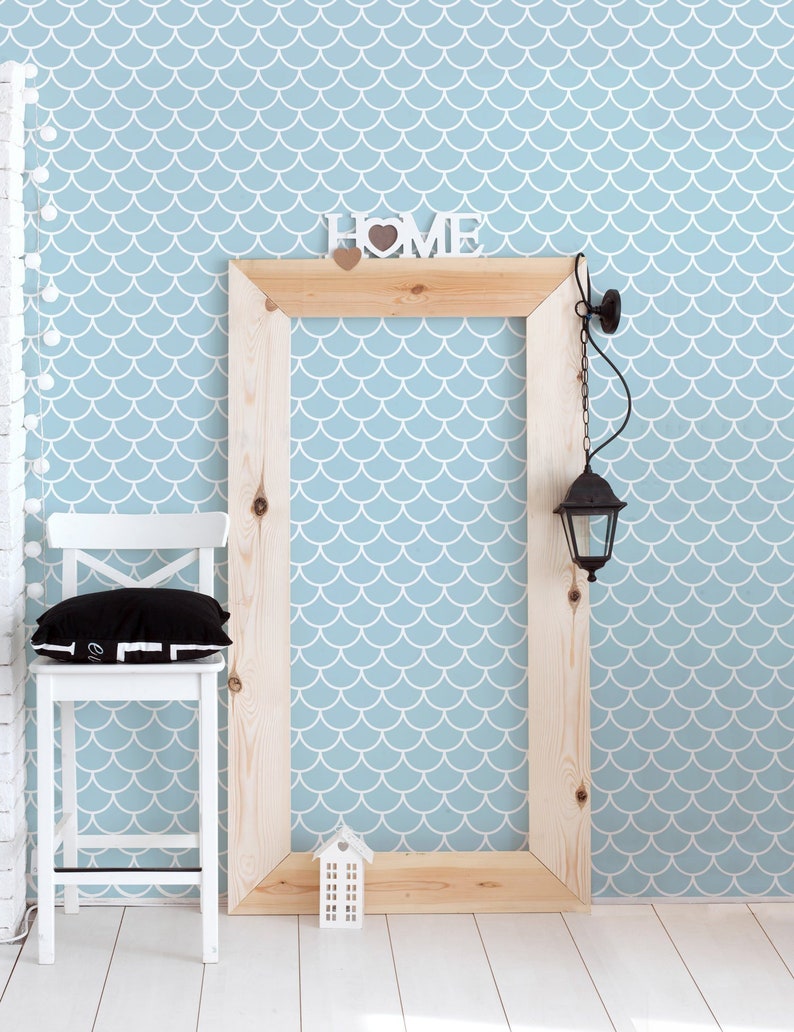 Fish Scale Large Wall Stencil And Geometric Stencils For Walls Scandinavian Patterns