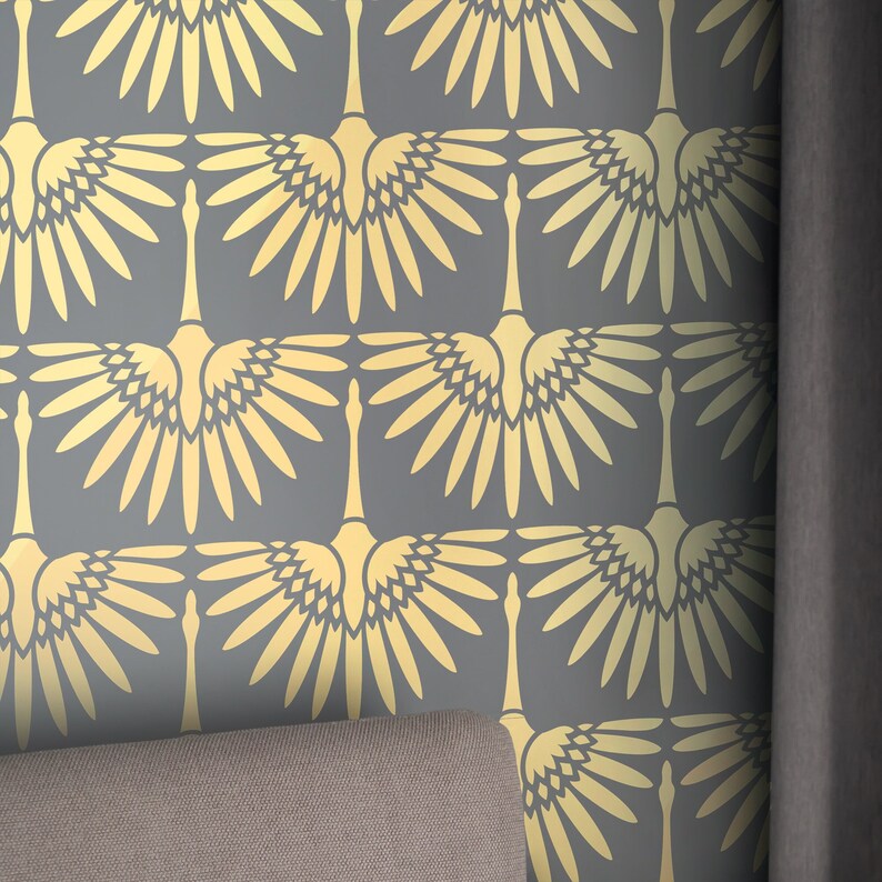 Art Deco Birds Large Wall Stencil Pattern Geometric Wall Etsy