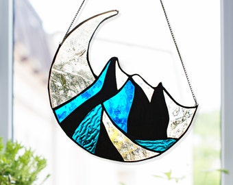 Moon Stained Glass Window Suncatchers - Indoor Window Decor Stained Glass Panels Handcrafted Preassembled Vivid - Real Stained Glass Art