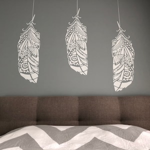 Forest Feather stencil Scandinavian feather wall decal and wall stencil, Scandinavian stencil for DIY projects Tribal pattern image 8