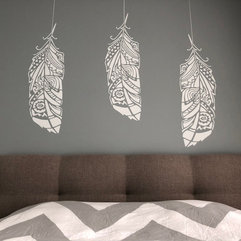 Forest Feather stencil Scandinavian feather wall decal and wall stencil, Scandinavian stencil for DIY projects Tribal pattern image 8