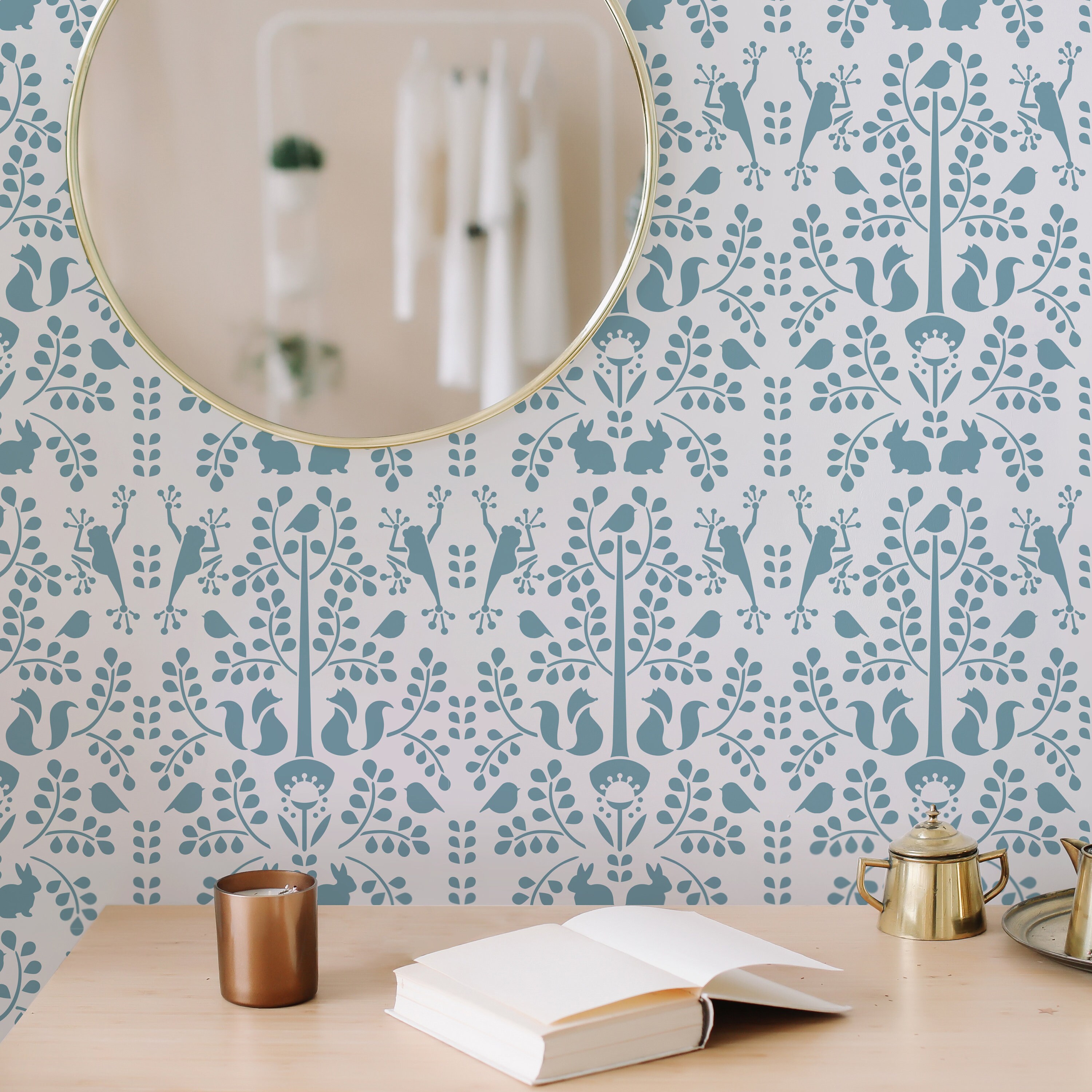 Woodlands Nursery wall stencil pattern Scandinavian stencil Etsy