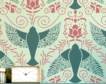 Birdies Wall Stencil 2-Pack, Large Geometric Art Deco Wall Stencil for Painting, Stencilit (17"x19")