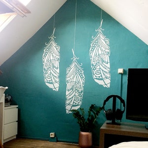 Forest Feather stencil Scandinavian feather wall decal and wall stencil, Scandinavian stencil for DIY projects Tribal pattern image 2
