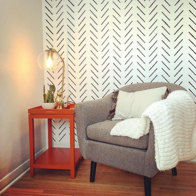 Herringbone simple Large Wall stencil Herringbone stencil Etsy