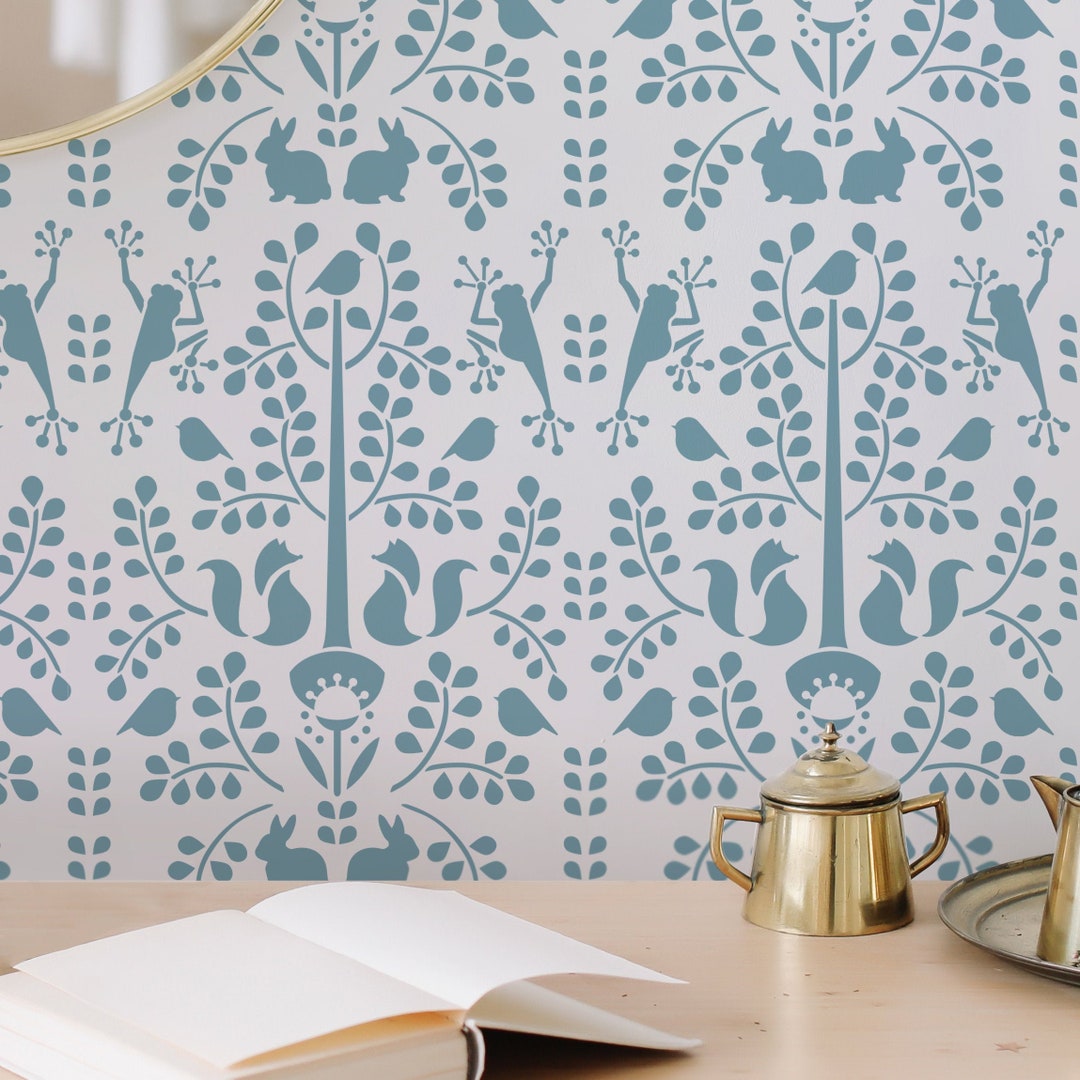 Woodlands Nursery Wall Stencil Pattern, Scandinavian Stencil for Wall