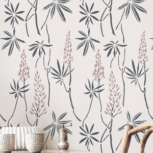 Lupins large wall stencil pattern - woodland stencil for wall, Nursery stencil, stencils for walls, Scandinavian stencil, Wall stencils