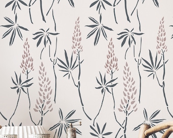 Plantilla de pared de altramuces XL, diseño de bosque grande, decoración escandinava, Stencilit (individual)