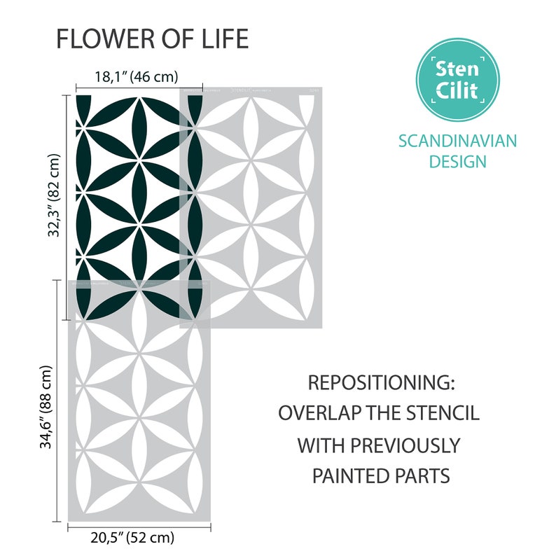 Flower Of The Life II Large Wall stencil for DIY , Stencils for walls Geometric wall stencil, Wall stencil pattern, Scandinavian stencil image 9