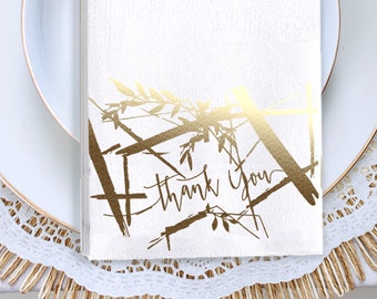 Napkins for Wedding Reception White and Gold | 50-Pack Disposable Dinner Napkins | Soft and Absorbent | 3-Ply Fold, 12" x 17", 55gsm