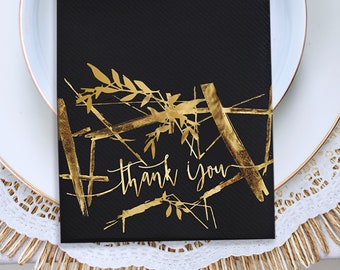 Napkins for Wedding Reception Black and Gold | 50-Pack Disposable Dinner Napkins | Soft and Absorbent | 3-Ply Fold, 12" x 17", 55gsm