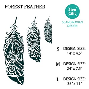 Forest Feather stencil Scandinavian feather wall decal and wall stencil, Scandinavian stencil for DIY projects Tribal pattern image 7