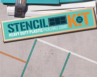 Pickleball Court Stencil Kit - Half-Court Kit for Driveway & Concrete, Thick PPE Plastic, Reusable, Easy Assembly