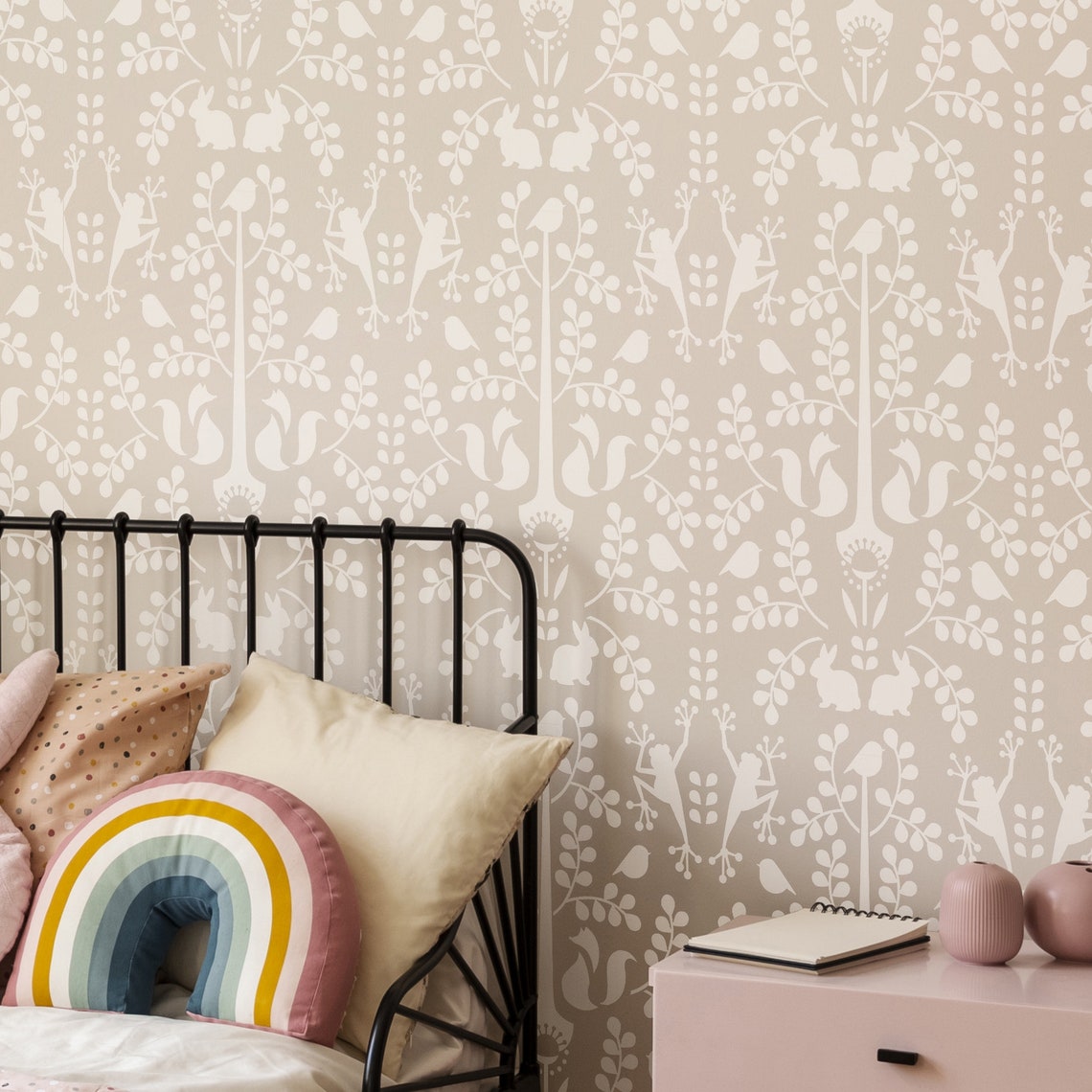 Woodlands Nursery wall stencil pattern Scandinavian stencil Etsy