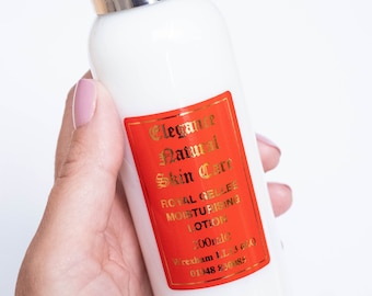 Loción hidratante Royal Gellee 200 ml, ligera, natural, para piel madura, tratamiento antiarrugas. Hidratante facial y corporal con jalea real. Hecho a mano en GB, Reino Unido.