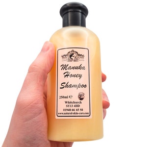 Manuka Honey Shampoo Handmade & packed rural British Countryside by us New Zealand Active Honey delicate Luxurious gentle UK Clean Hair