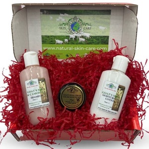 Goats Milk Skin Care Red Gift Set Dry Sensitive Skin Handmade Gift Box Present Natural Skin Care Moisturising Cream Shampoo Lotion