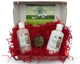 Goats Milk Skin Care Red Gift Set Dry Sensitive Skin Handmade Gift Box Present Natural Skin Care Moisturising Cream Shampoo Lotion