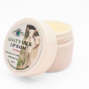 Goats Milk Lip Balm scented lightly with vanilla 10ml pot heal dry, cracked lips, moisturising and natural. Handmade & packed in the UK