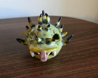 Hand Painted Vejigante Skull, Decorative Ceramic Figurine (Incense Holder)