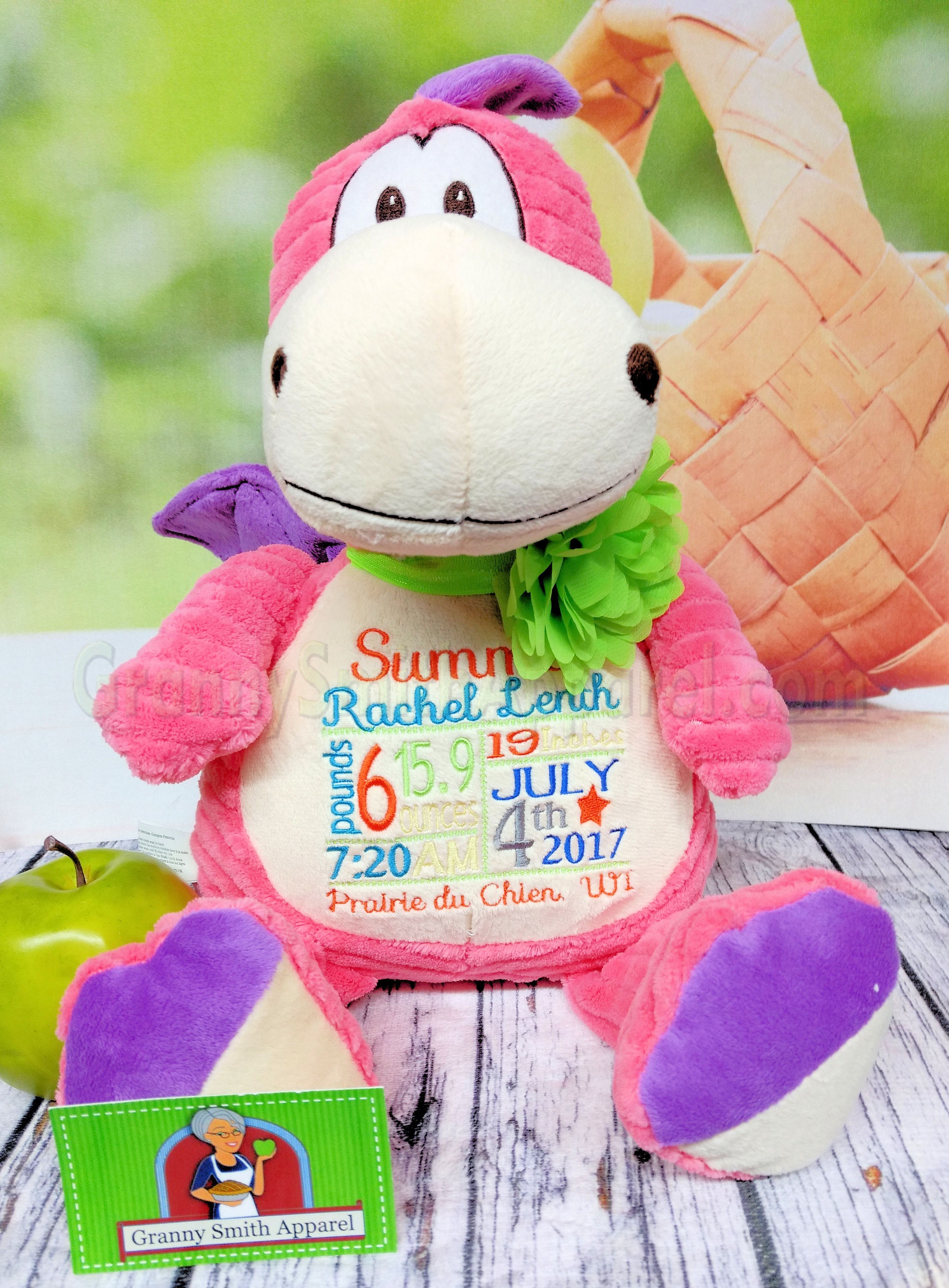 embroidered birth announcement stuffed animals