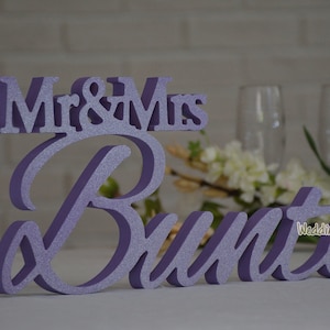 Custom Made Mr & Mrs Family Name Sign For Your Sweetheart Table. Available DIY, Painted, Glittered. Unique One Piece Wooden Sign. image 1