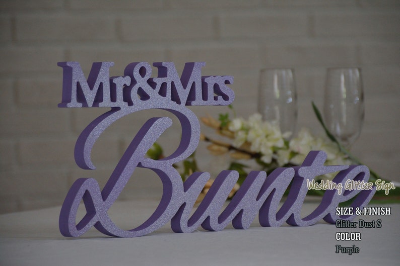 Custom Made Mr & Mrs Family Name Sign For Your Sweetheart Table. Available DIY, Painted, Glittered. Unique One Piece Wooden Sign. image 1