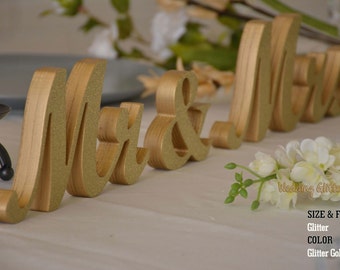 Mr & Mrs Signs, Mr Mrs Gold Glitter, Silver Glitter, Wall Decor and Mr and Mrs Table Sign