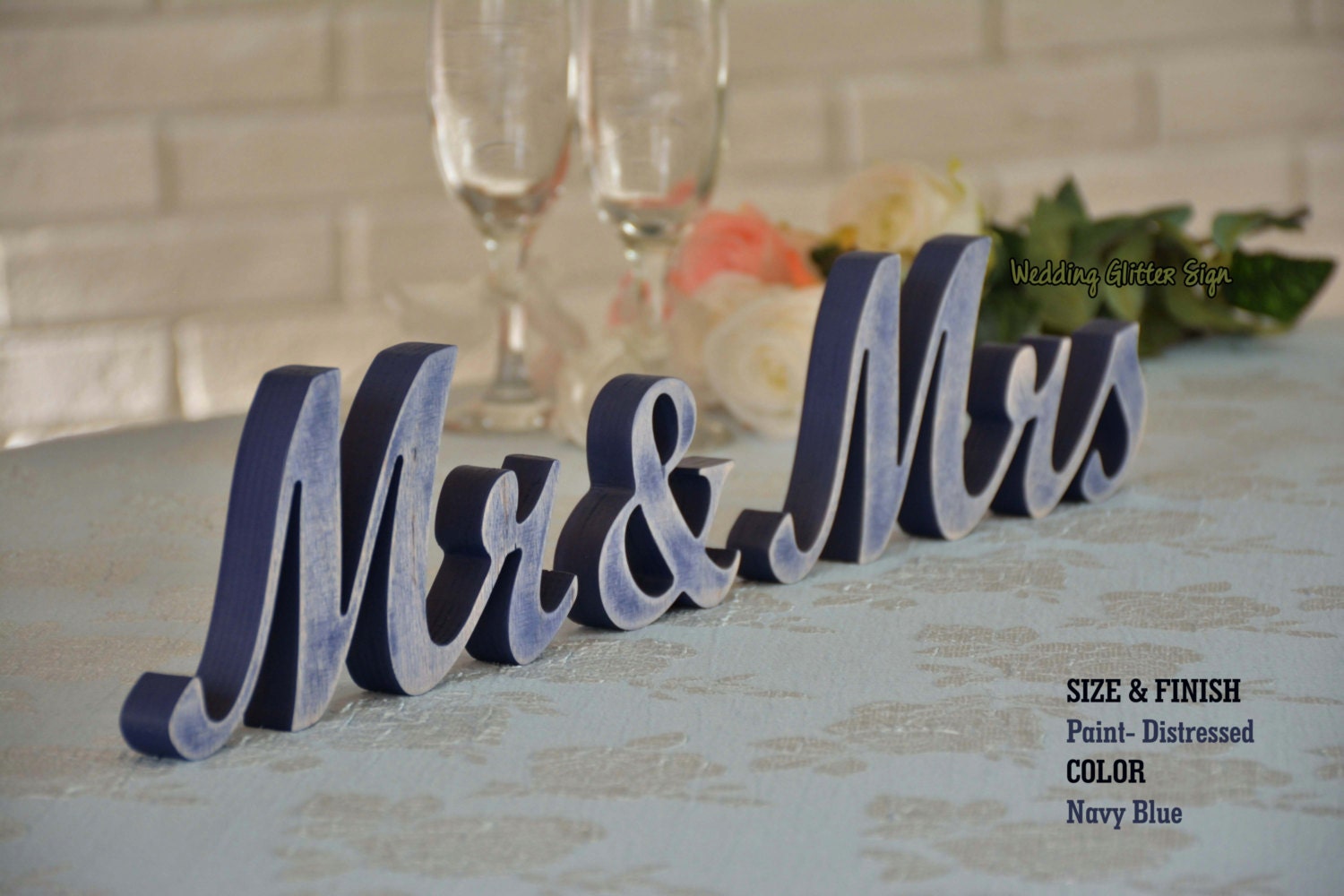 Mr & Mrs Mr and Mrs Signs Wood Wedding Decoration Navy Blue | Etsy
