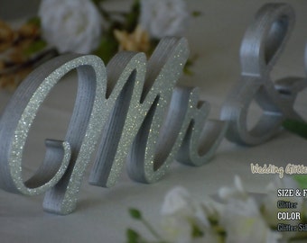 Glitter Mr and Mrs, Wall Decorations, Plum Sign Mr & Mrs,