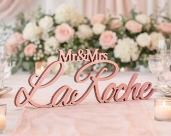 Custom Mr & Mrs Name Sign, Personalized Wedding Table Decor, Sweetheart Table Sign, Wedding Reception Decoration with Your Family Last Name