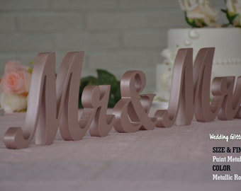 Rose Gold Mr & Mrs Sweet Heart Table Sign, Freestanding Mr and Mrs sign, Sweetheart table, Reception, Bridal Decoration