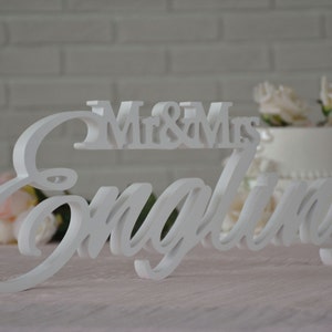 Custom Made Mr & Mrs Family Name Sign For Your Sweetheart Table. Available DIY, Painted, Glittered. Unique One Piece Wooden Sign. image 4