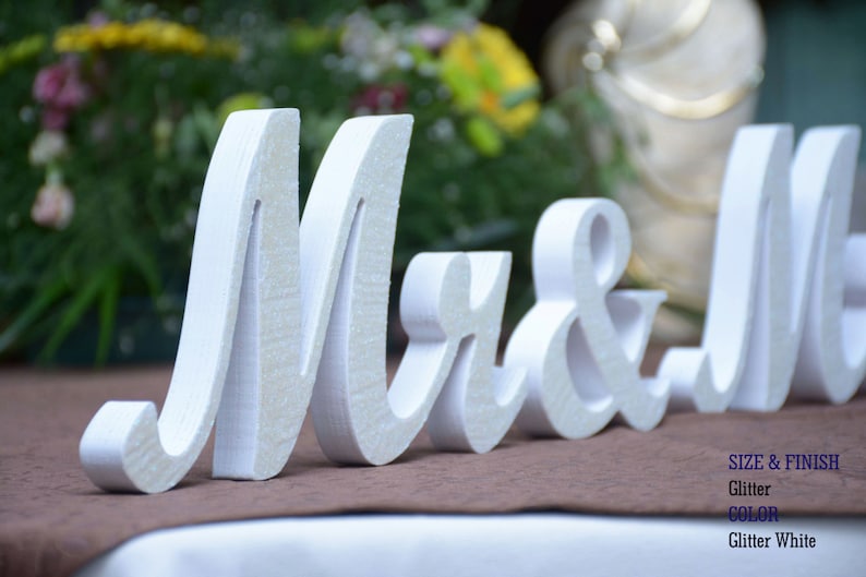 Champagne Glitter Mr and Mrs Wedding Signs, Mr & Mrs Wood Wedding Decoration, Glitter, Mr and Mrs Wedding Photo Prop, Glitter Mr and Mrs image 2